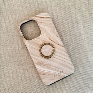 Tan and Gold Marble Phone Case with Gold Ring | iPhone 13 Pro